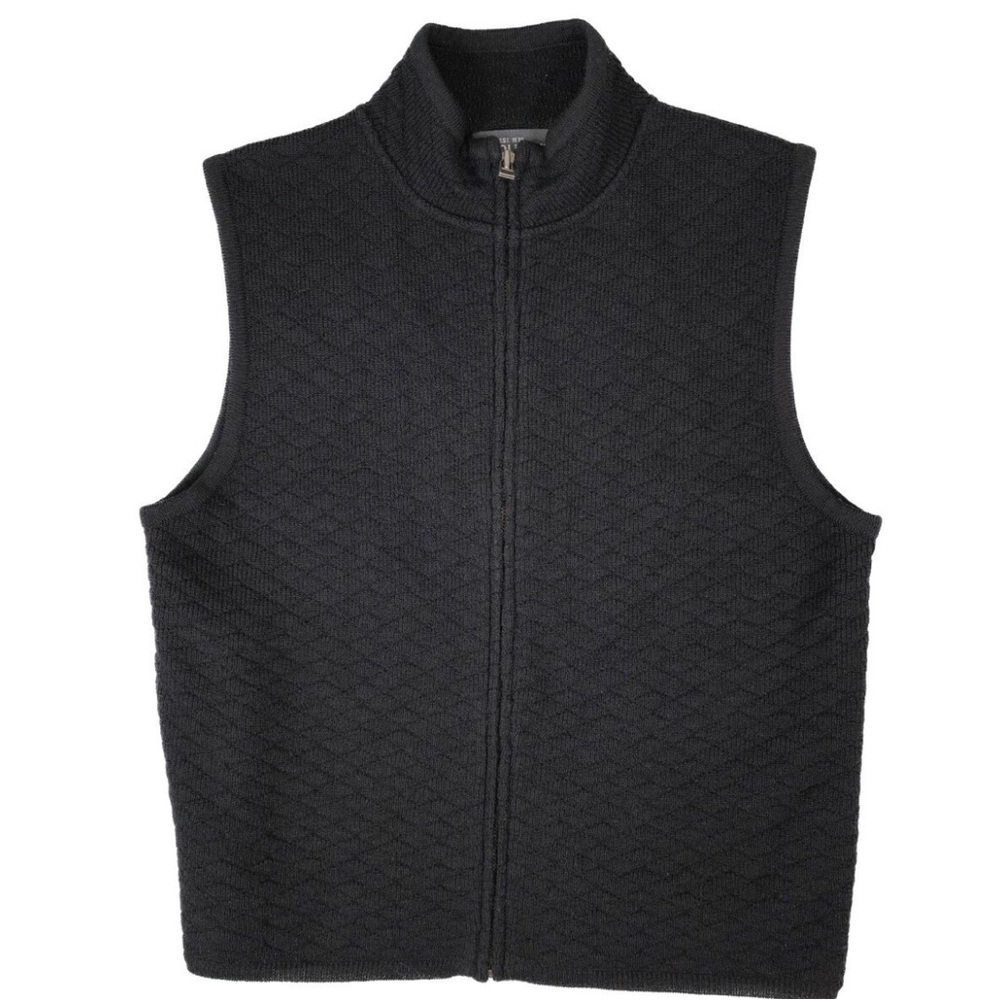 Woolrich Black Zip-Up Vest with High Collar and Quilted Texture
